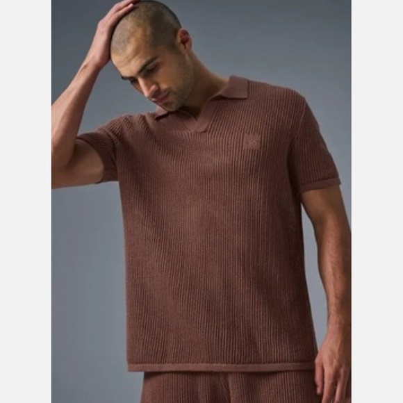 ALO Yoga Brown Men's Polo Shirt - Picture 1 of 13